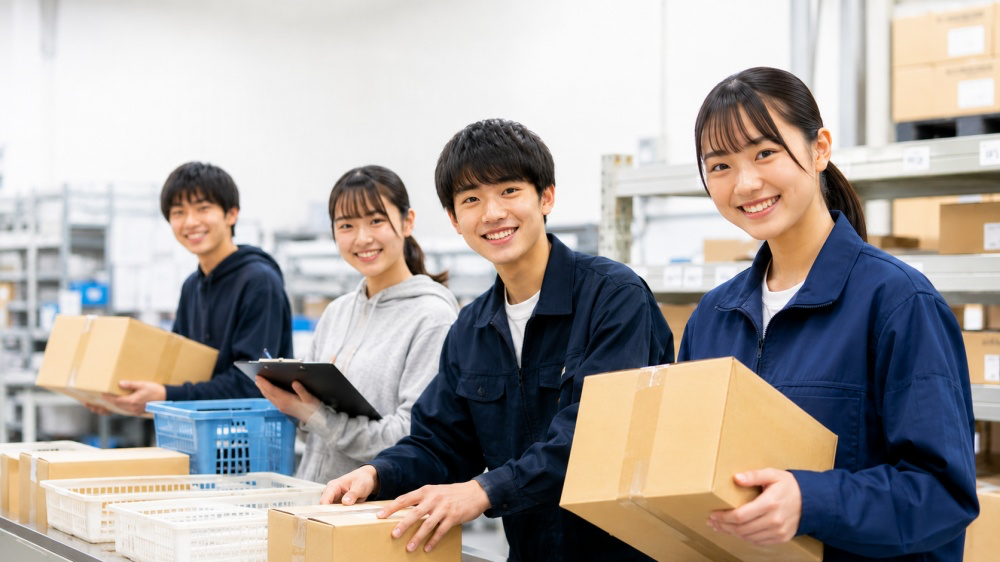 倉庫バイトで働く仲間